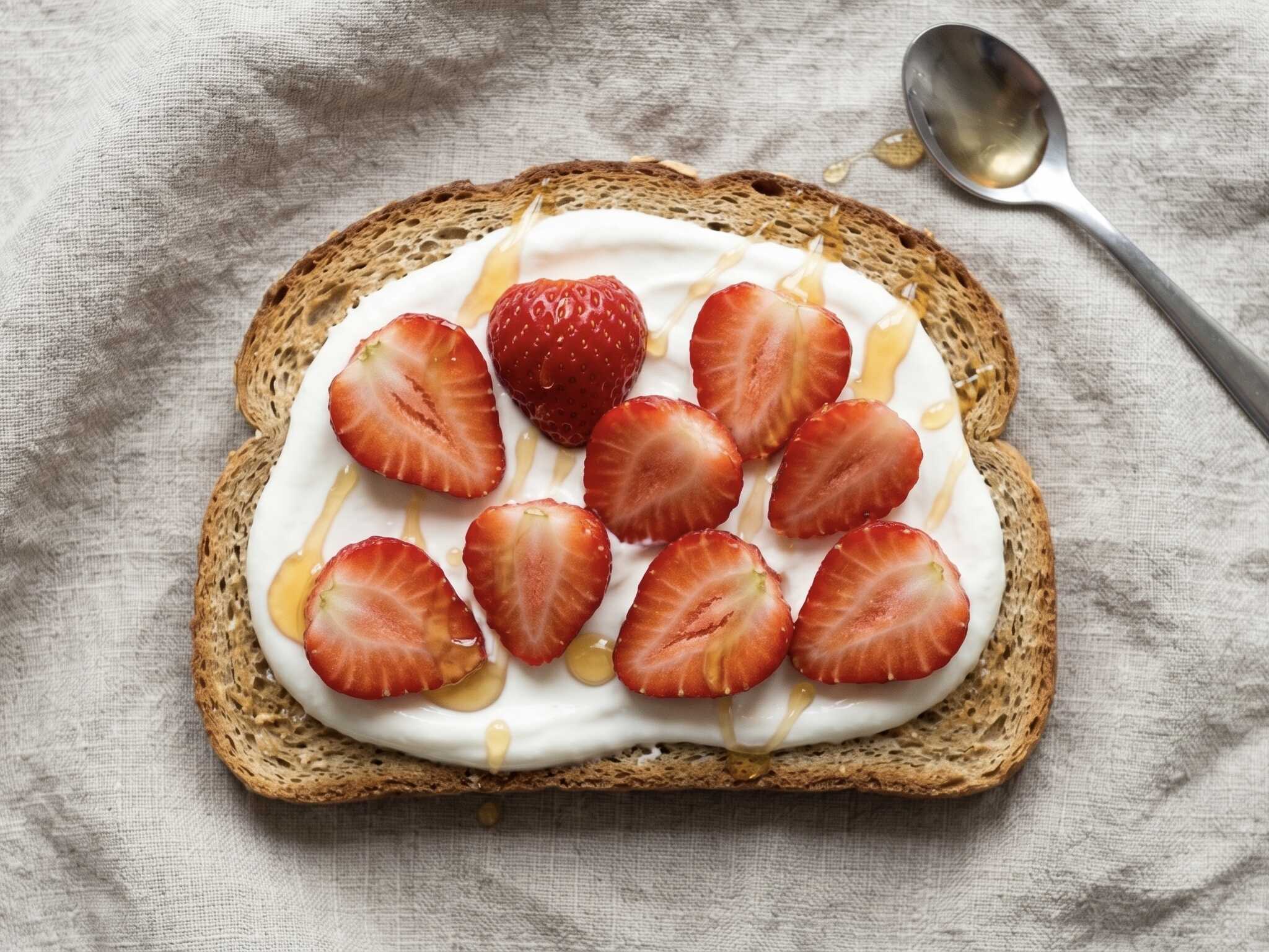 Celozrnný toast s tvarohem a jahodami