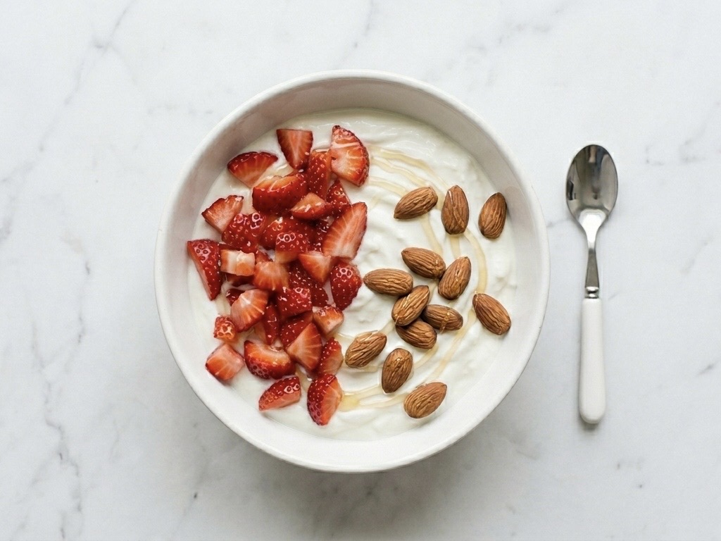 Jogurt s jahodami a mandlemi